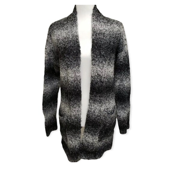 Rachel Zoe Ombre Stripe Open Cardigan Wool Alpaca Blend Sweater Gray Black S - Picture 2 of 11